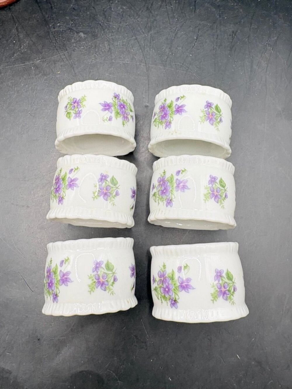 Lefton Violet Napkin Rings Set of 6 Japan 01949